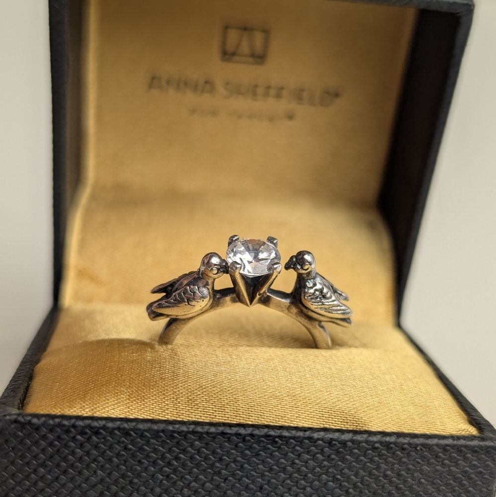 Anna Sheffield Sterling Silver Bird Ring with Clear Stone - Size 7